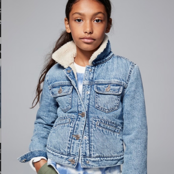 Gap Kids Sherpa Lined Icon Denim Jacket 14-16 Trucker Jacket Heavy Classic Warm - Picture 1 of 12